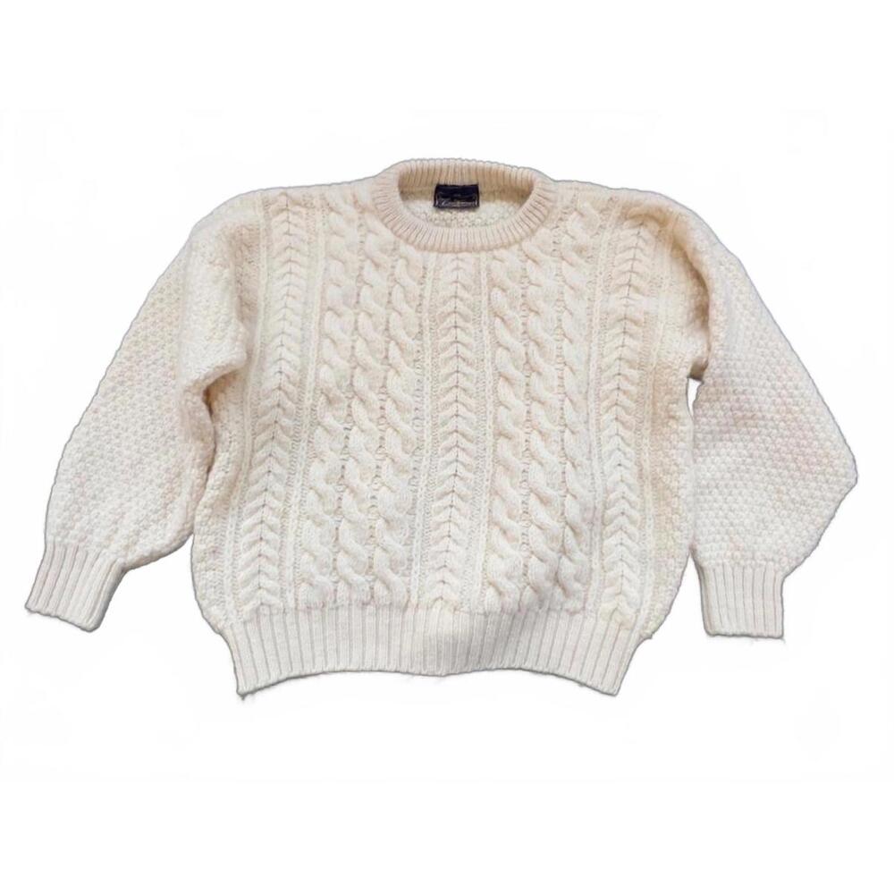 Traditions Made‎ in the British Isles Cream Cable Knit Wool Sweater - OS